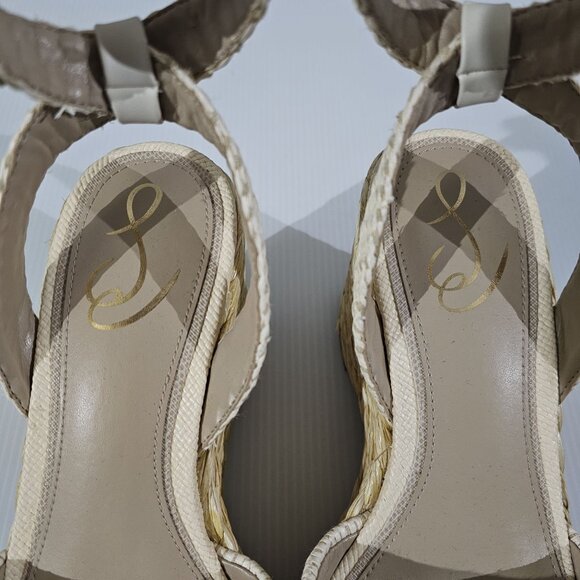 NEW Sam Edelman April Platform Wedge Sandal Cream Raffia 8 - Picture 8 of 14